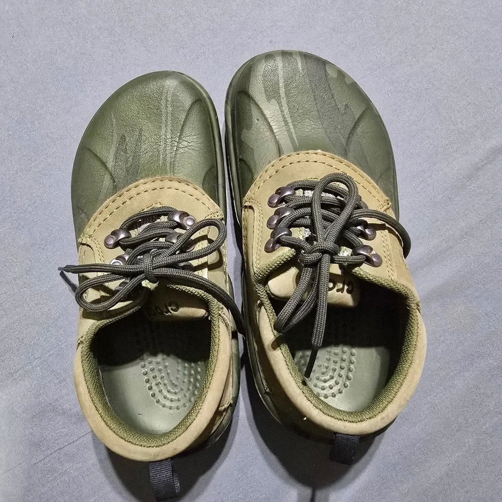 Crocs Georgie Lace Up Shoes Mens 7 Green Tan Camo All Terrain Rugged Chunky Sole